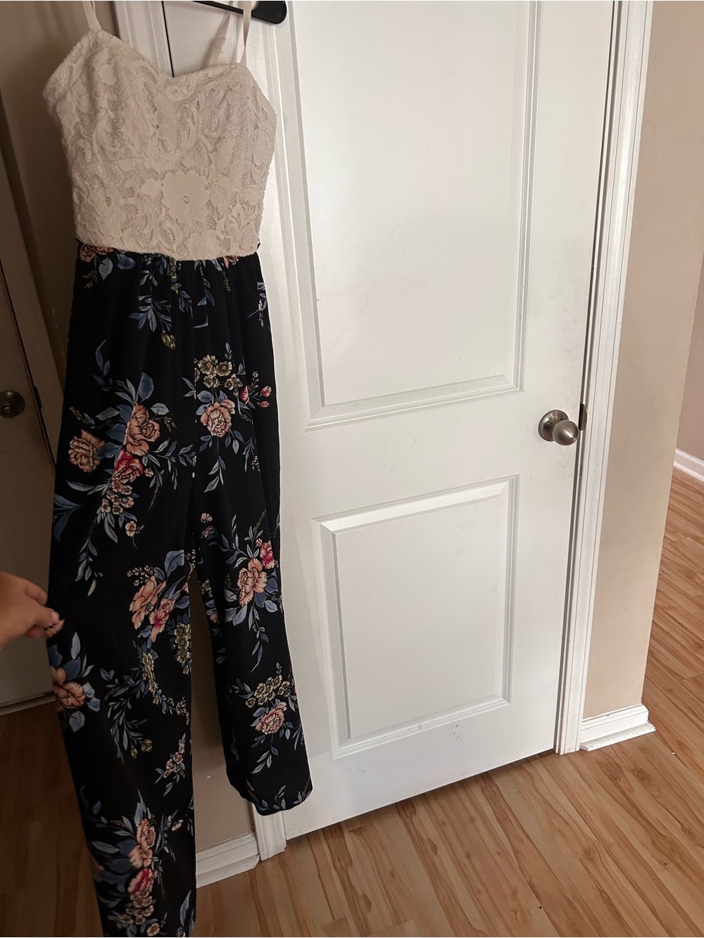 Candie's Cream Lace Bodice Floral Wide-Leg Jumpsuit